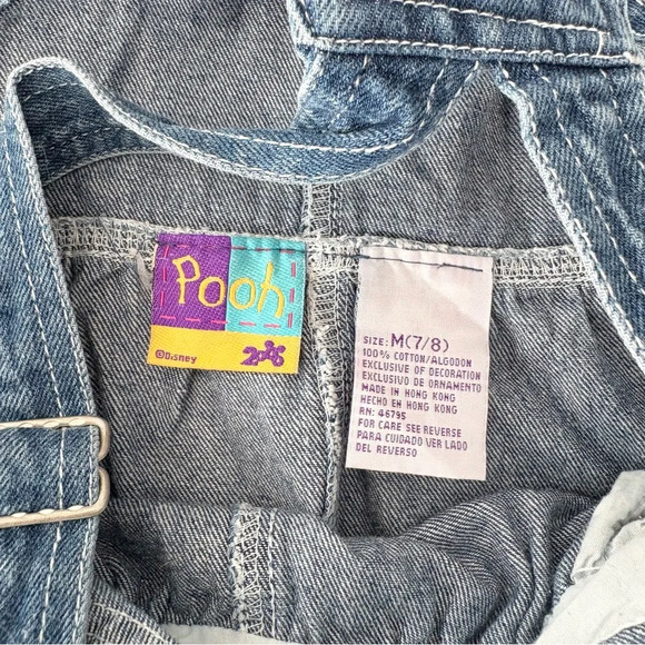 Vintage Kids Disney Winnie The Pooh Piglet Denim Jumper Overall Dress Size 7/8 - Picture 6 of 8